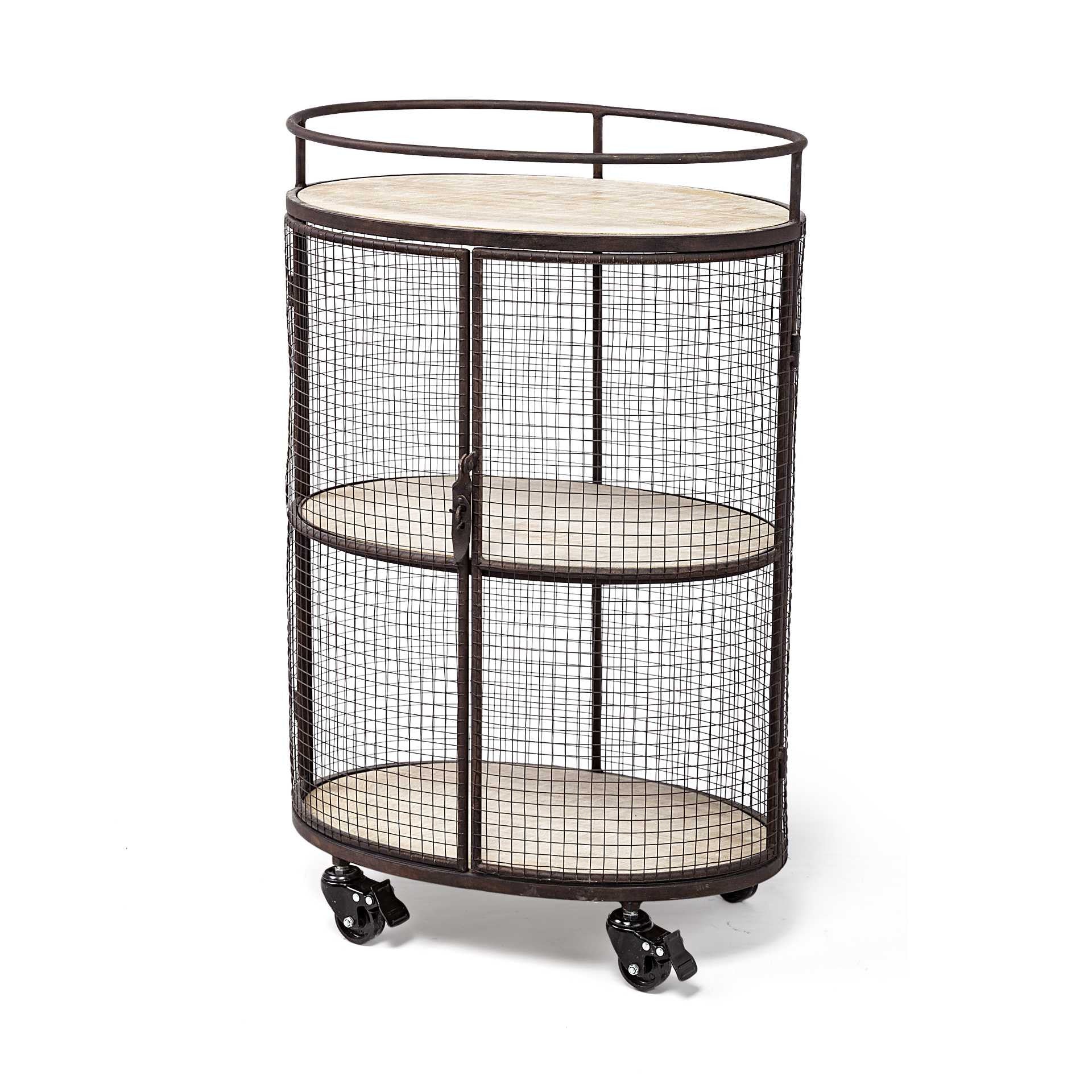 Cylindrical Matte Black Metal Bar Cart-Kitchen Carts-Islands-DECOROLALA