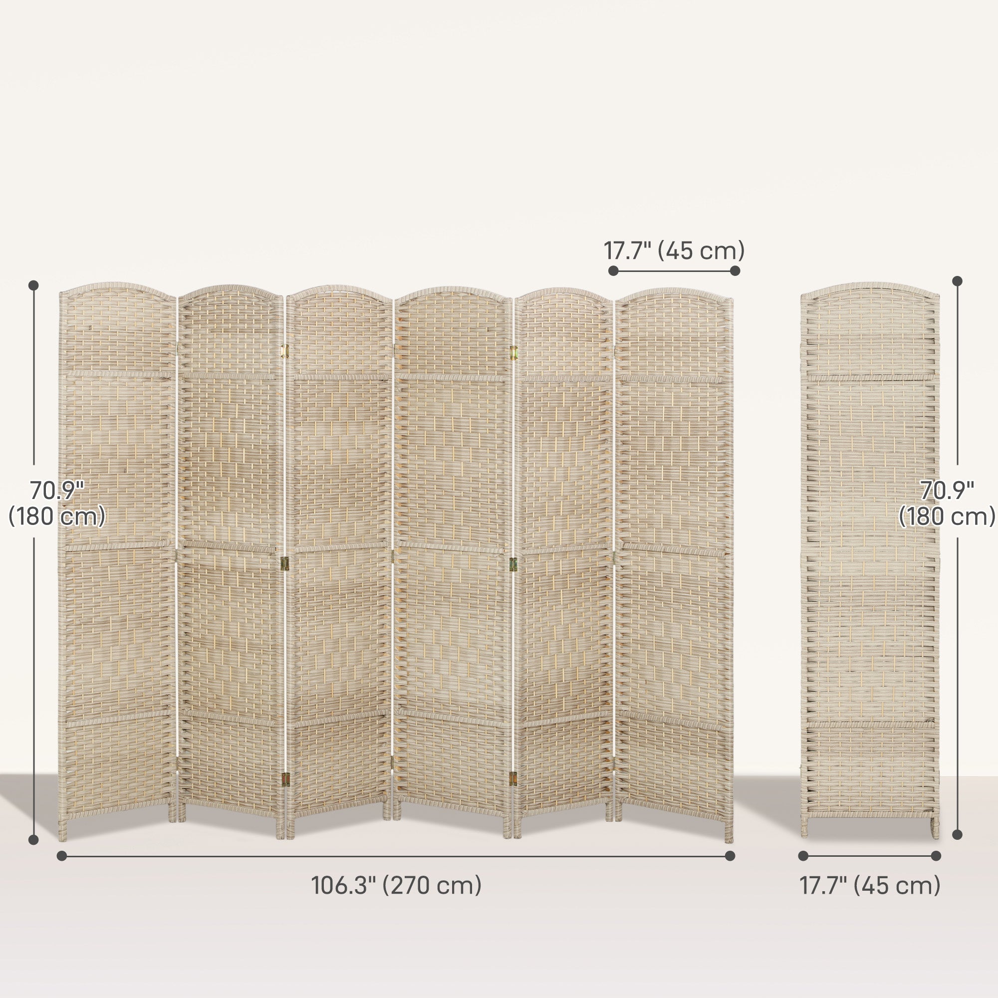 6 Ft Tall Folding Room Divider, 6 Panel Portable Privacy Screen, Hand-Woven Partition Wall Divider, Light Oak