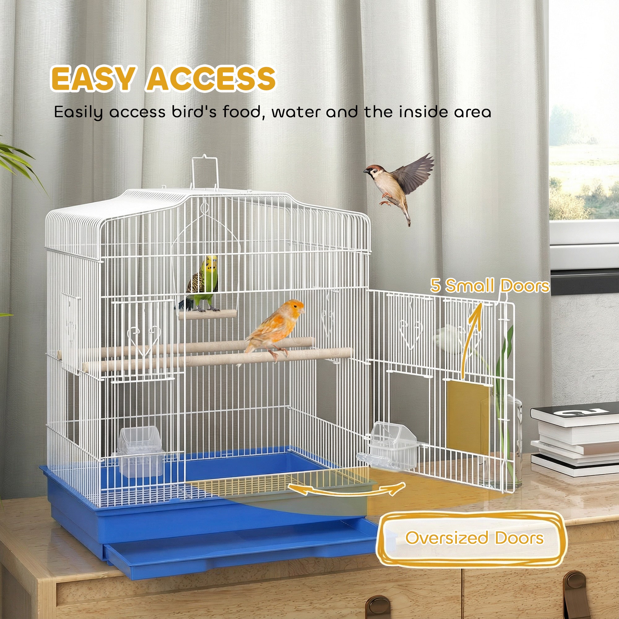 23" Bird Cage, Finches Canaries, Parrot Cage with Doors Perches, 2 Feeder Pet Supplies, Blue