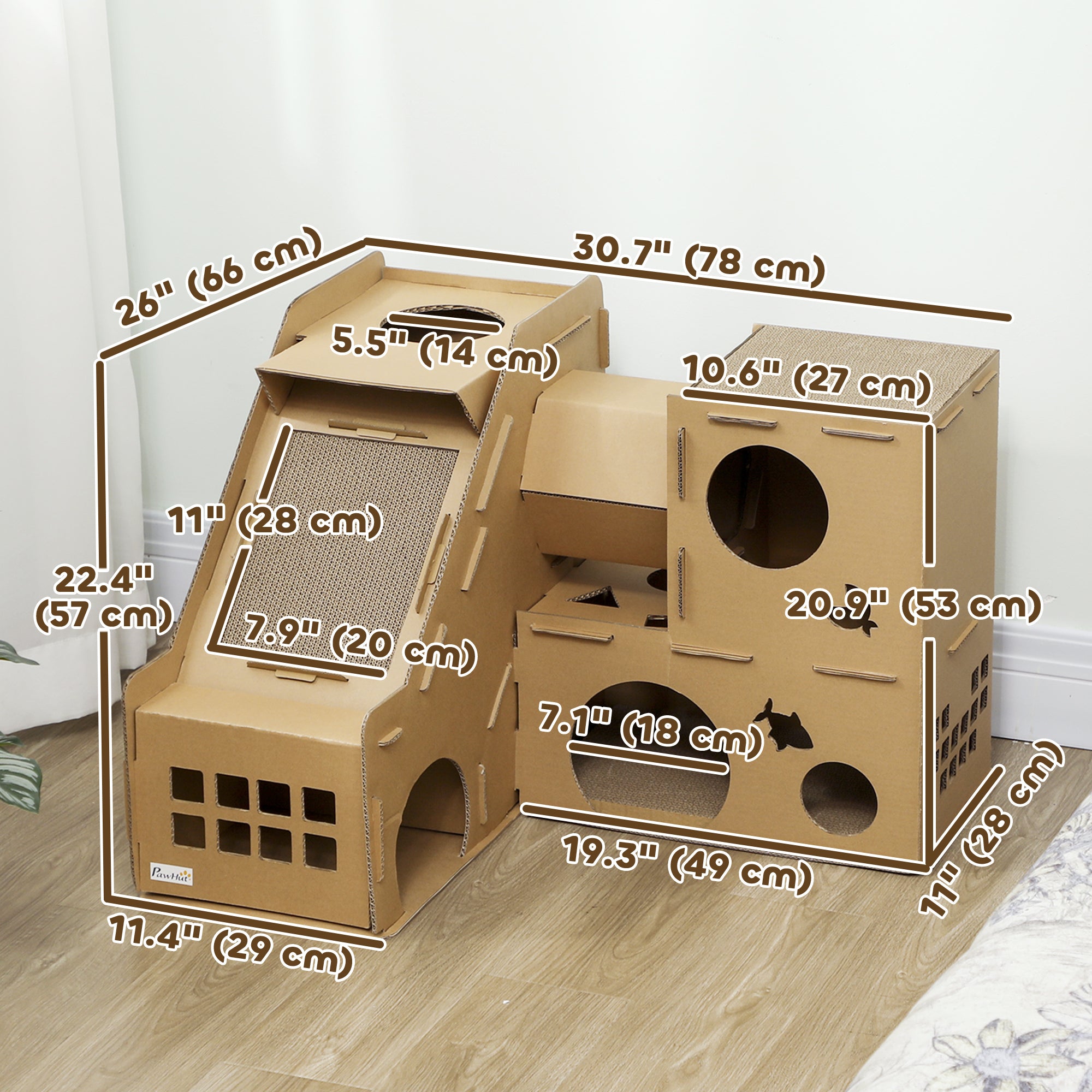 Multi-Level Cardboard Cat House, Corrugated Cardboard Play Condo with Scratching Pads for Indoor Kittens