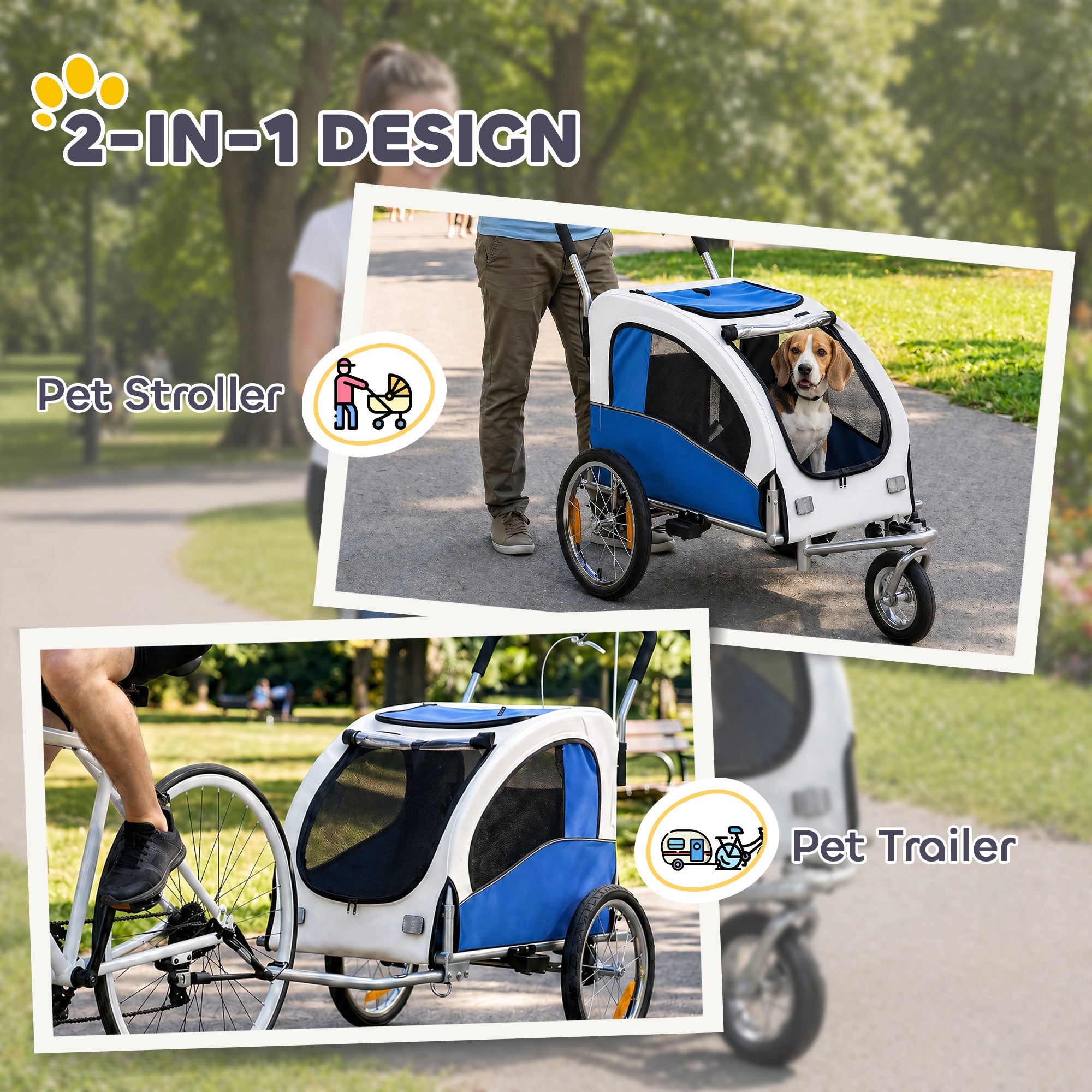 Remorque vélo pour chien Aosom 2-en-1, poussette pliable pour animal, remorque de vélo pour chien avec suspension, attache universelle pour vélo, gris clair