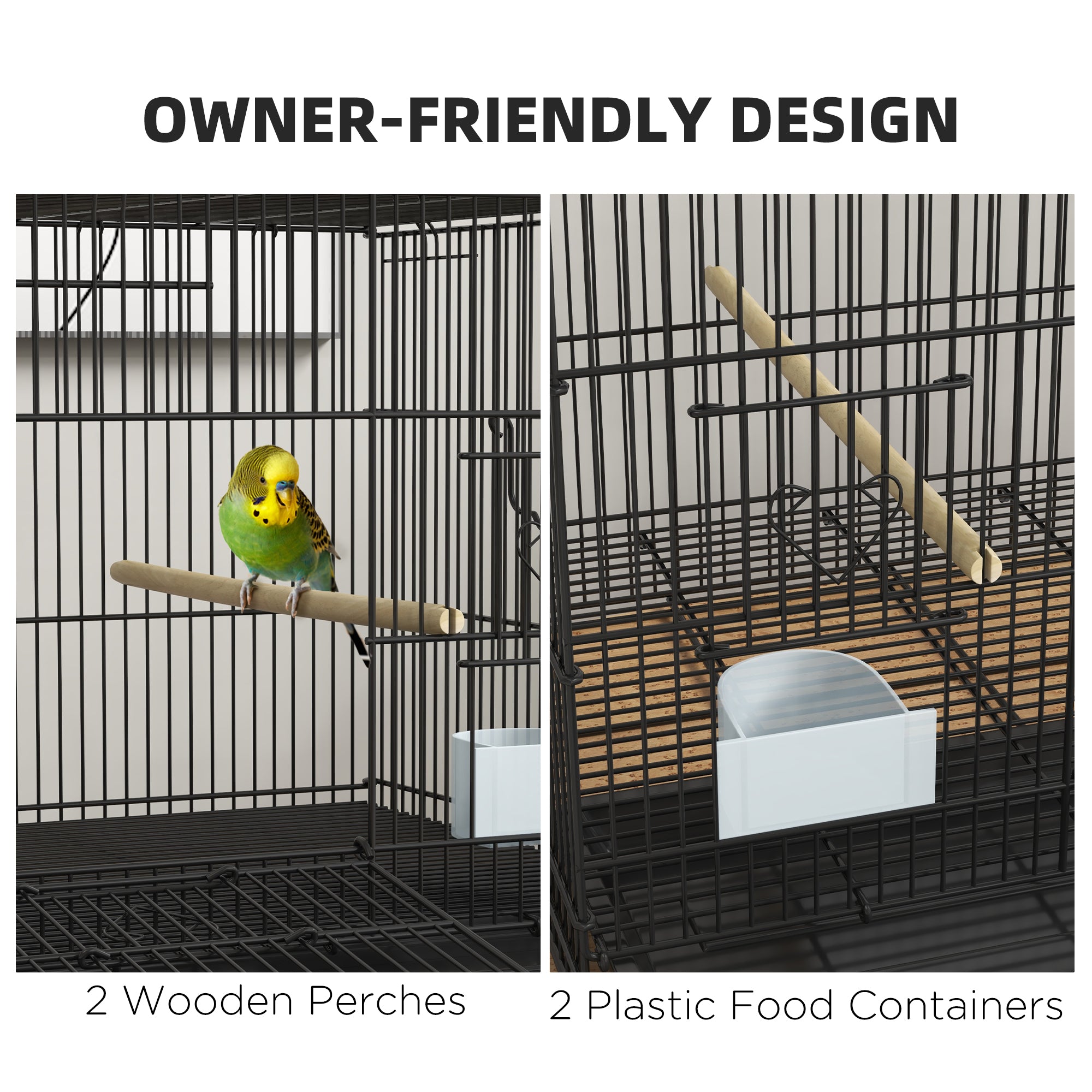 Birdcage for Canaries, Lovebirds Finches, Budgie Cage with Removable Tray, Bottom Mesh Panel, Wooden Perches, Food Containers, 30"L x 18"W x 18"H, Black