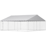 Heavy Duty Outdoor Dog Kennel with Waterproof Roof, Secure Latch, Chain Link Dog Run for Backyard, 19.7' x 19.7' x 8.9'