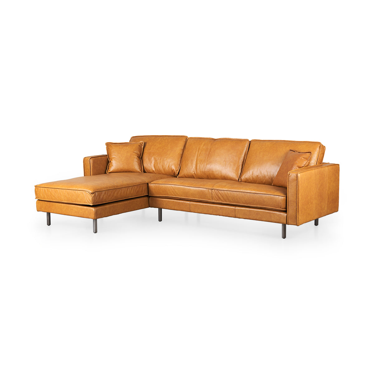 D'Arcy 111"L x 70"D x 33"H Tan Leather Left Chaise Sectional-Sofa & Sectionals-DECOROLALA