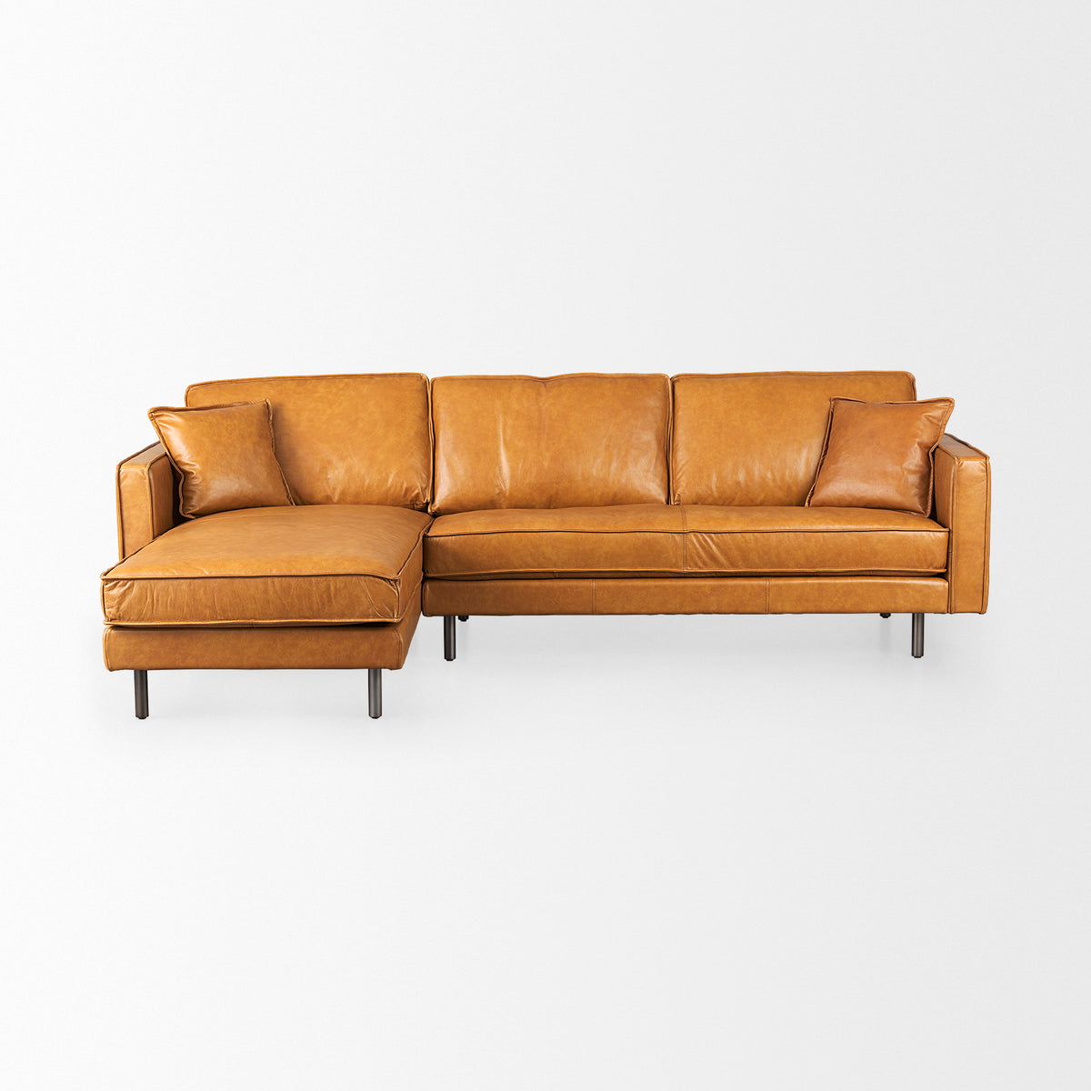 D'Arcy 111"L x 70"D x 33"H Tan Leather Left Chaise Sectional-Sofa & Sectionals-DECOROLALA