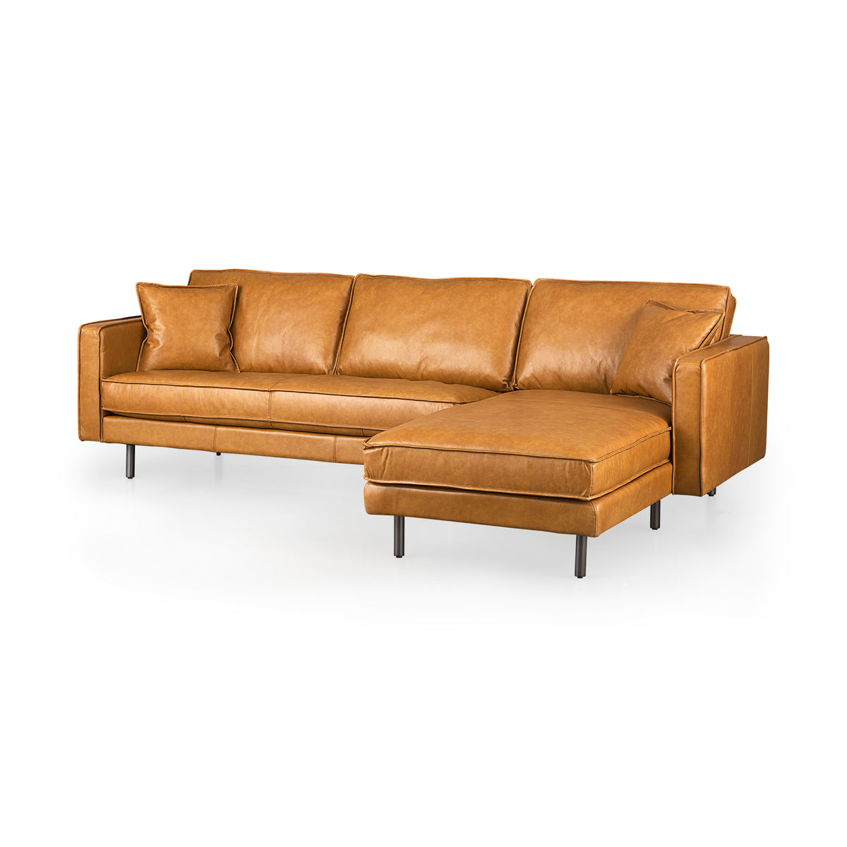 D'Arcy 111"L x 70"D x 33"H Tan Leather Right Chaise Sectional-Sofa & Sectionals-DECOROLALA