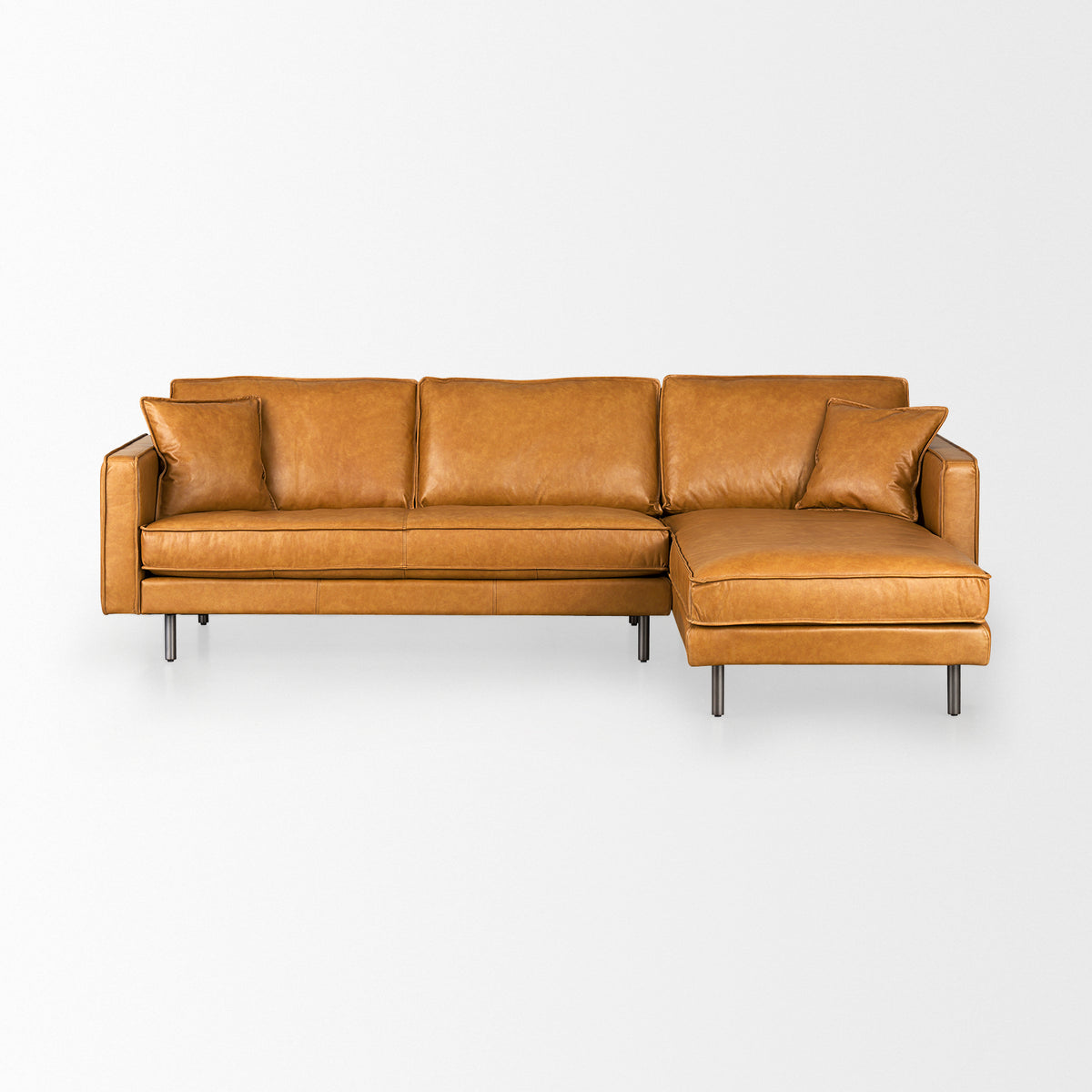 D'Arcy 111"L x 70"D x 33"H Tan Leather Right Chaise Sectional-Sofa & Sectionals-DECOROLALA