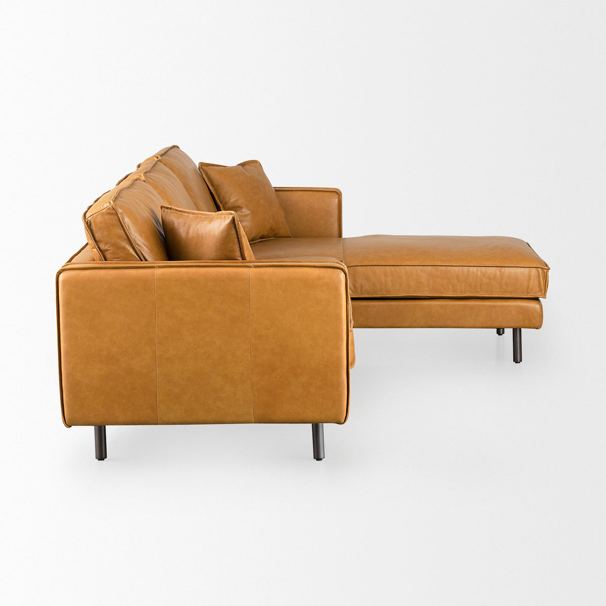 D'Arcy 111"L x 70"D x 33"H Tan Leather Right Chaise Sectional-Sofa & Sectionals-DECOROLALA