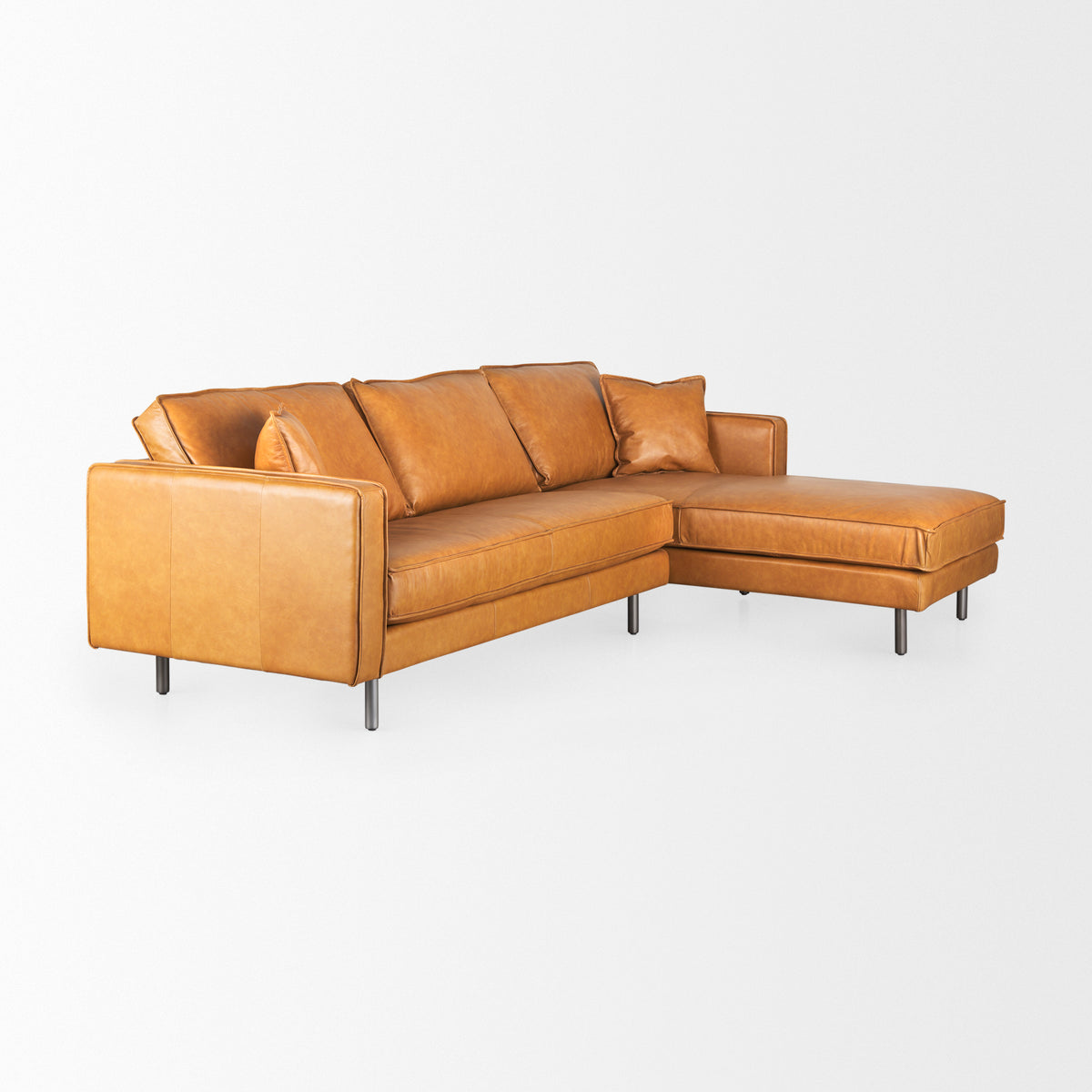 D'Arcy 111"L x 70"D x 33"H Tan Leather Right Chaise Sectional-Sofa & Sectionals-DECOROLALA