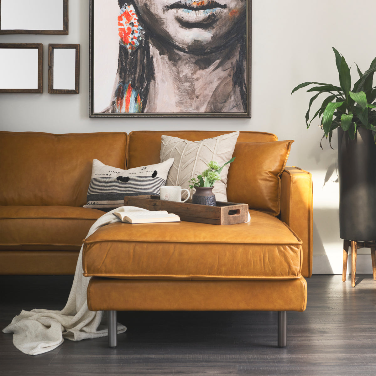 D'Arcy 111"L x 70"D x 33"H Tan Leather Right Chaise Sectional-Sofa & Sectionals-DECOROLALA