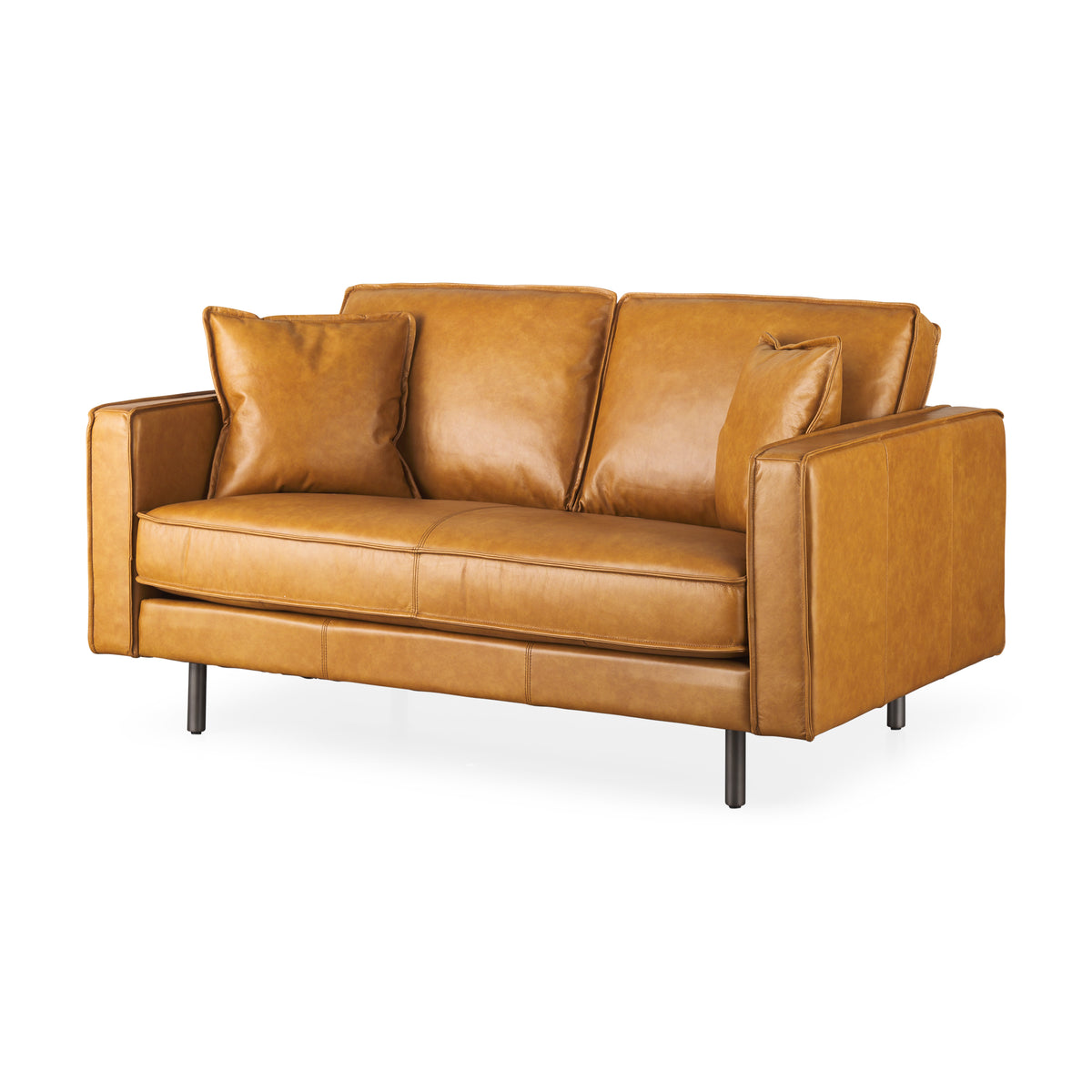 D'Arcy 65.0L x 37.0W x 34.0H Tan Leather Love Seat-Sofa & Sectionals-DECOROLALA