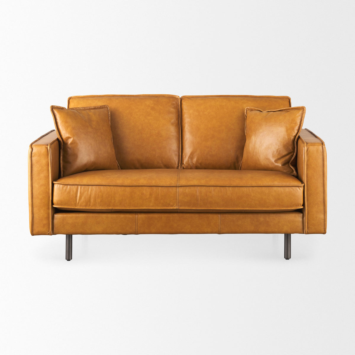 D'Arcy 65.0L x 37.0W x 34.0H Tan Leather Love Seat-Sofa & Sectionals-DECOROLALA