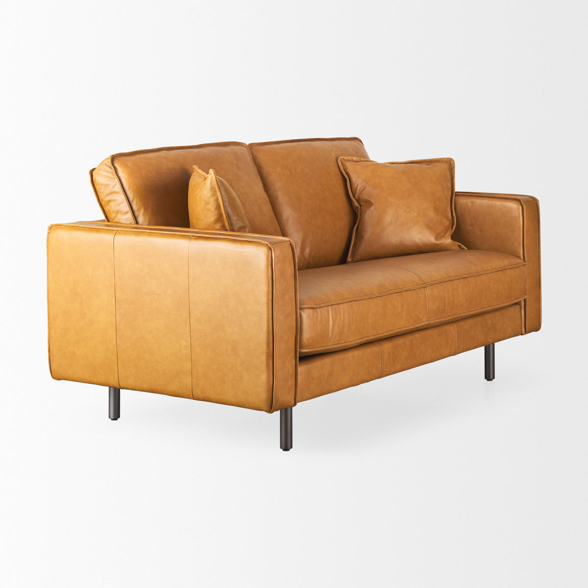 D'Arcy 65.0L x 37.0W x 34.0H Tan Leather Love Seat-Sofa & Sectionals-DECOROLALA