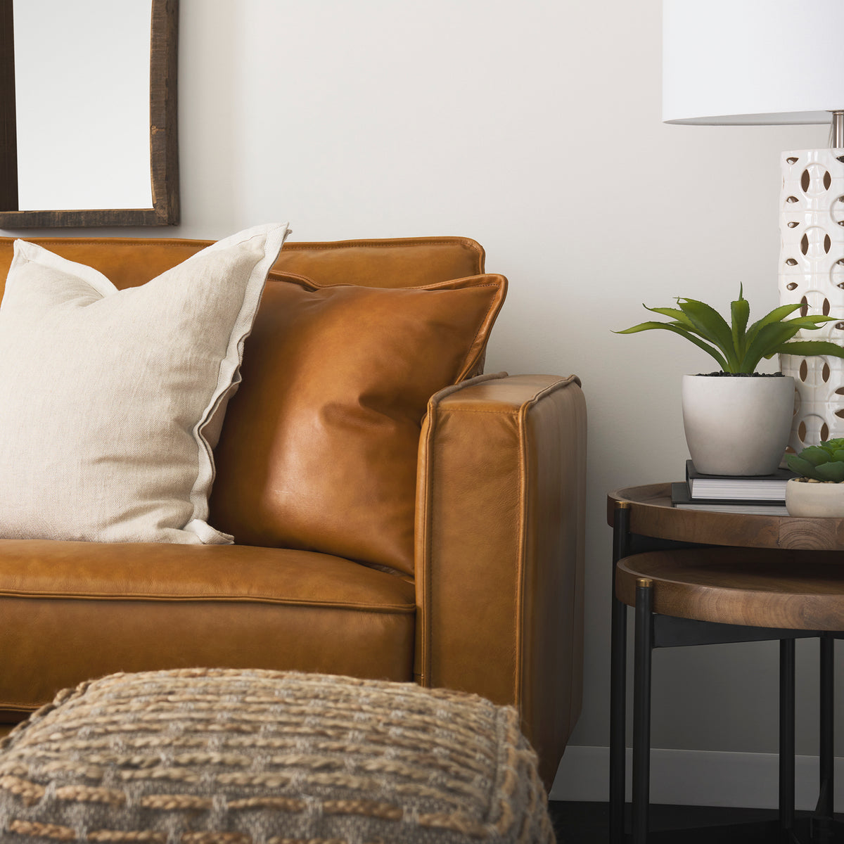 D'Arcy 65.0L x 37.0W x 34.0H Tan Leather Love Seat-Sofa & Sectionals-DECOROLALA