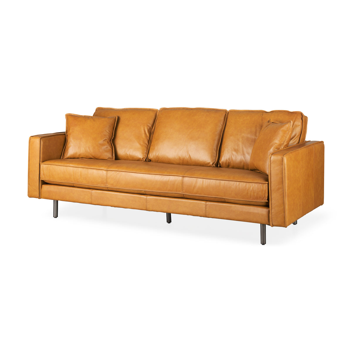 D'Arcy 88.0L x 37.0W x 34.0H Tan Leather Sofa-Sofa & Sectionals-DECOROLALA