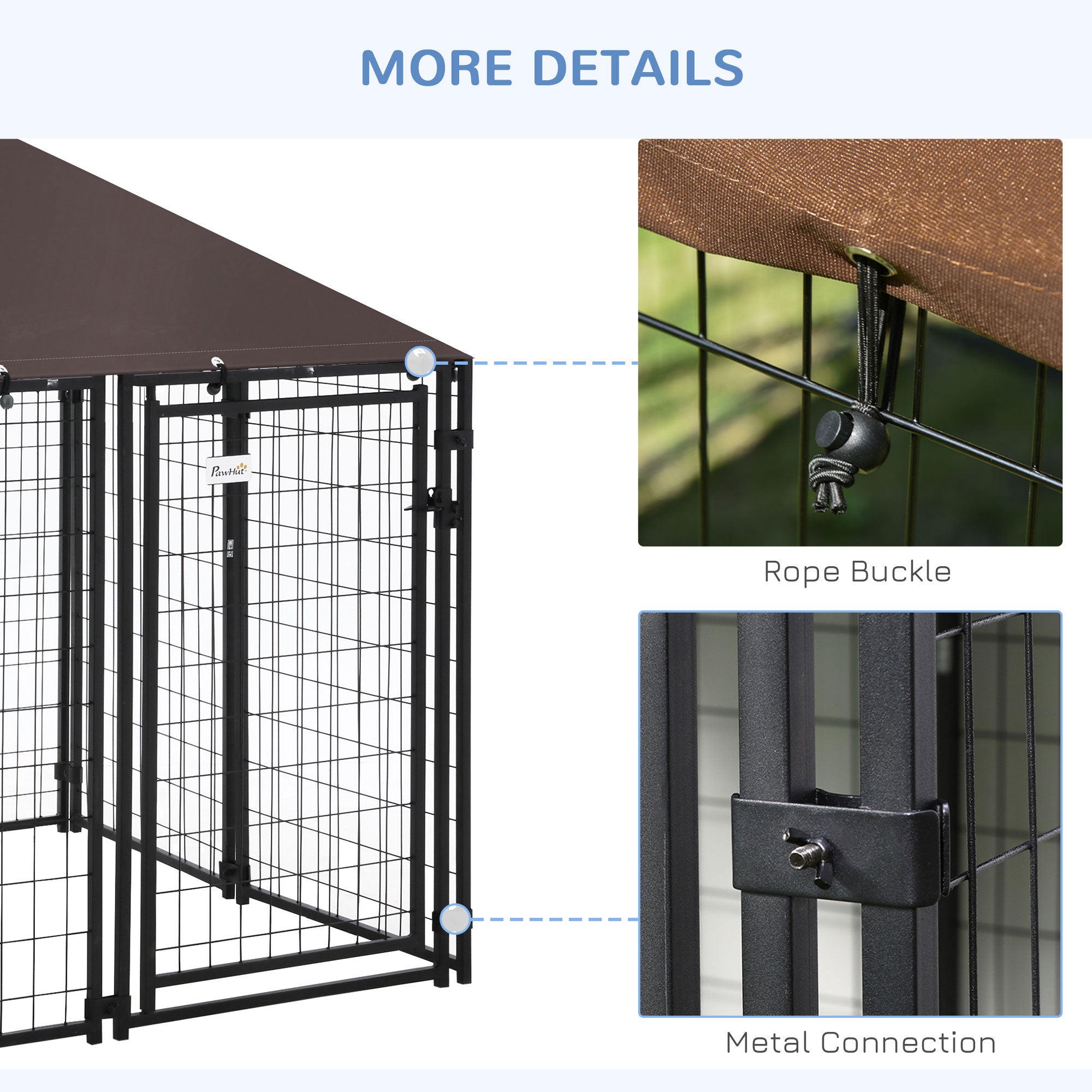 Chenil extérieur pour chien, clôture en acier à grillage soudé, parc cage pour animaux verrouillable, avec toit en toile résistant à l’eau et aux UV, porte, 4,6 ft x 4,6 ft x 5 ft, noir