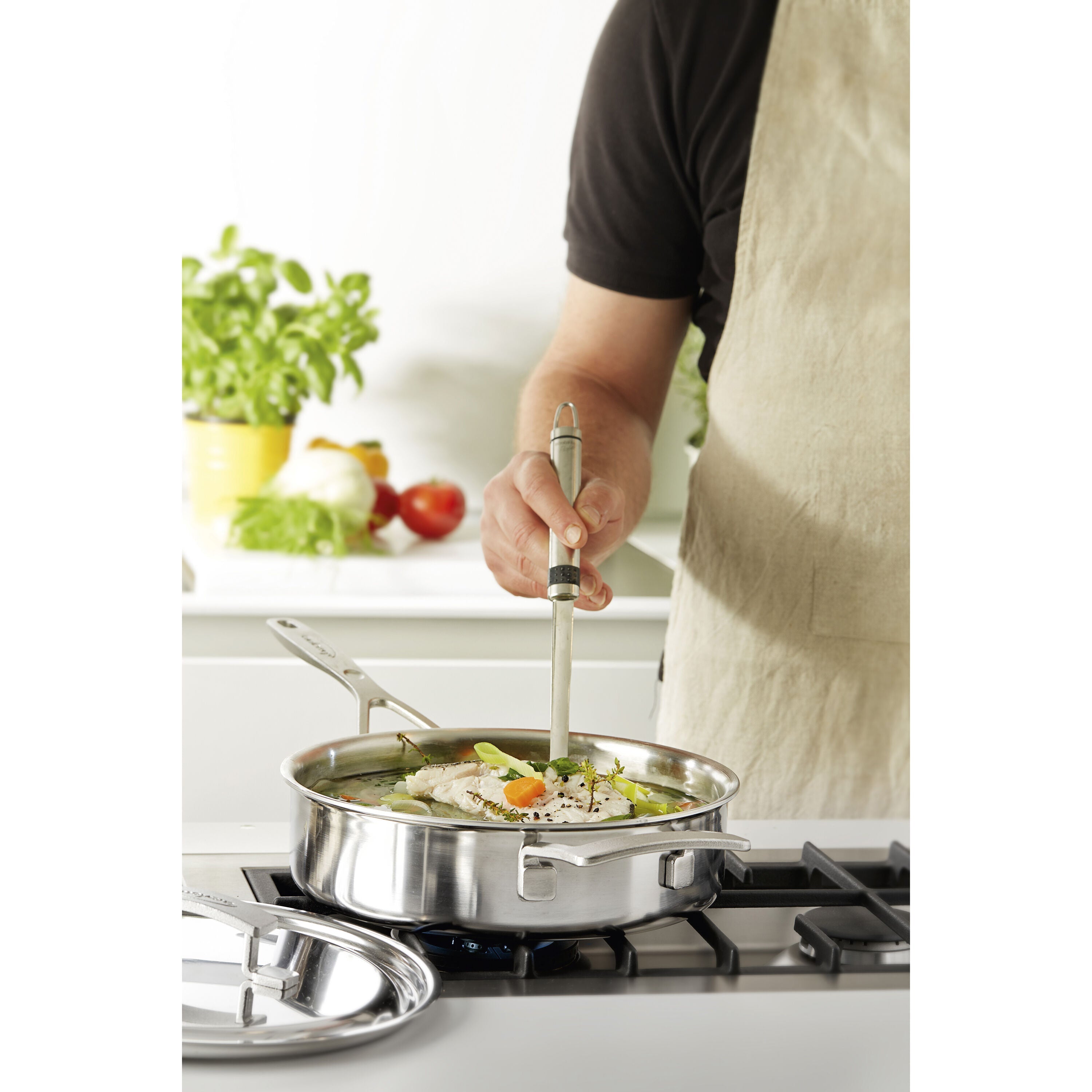 DEMEYERE Industry 5-Ply 3-qt Stainless Steel Saute Pan with Handle Helper-Saucepan-DECOROLALA