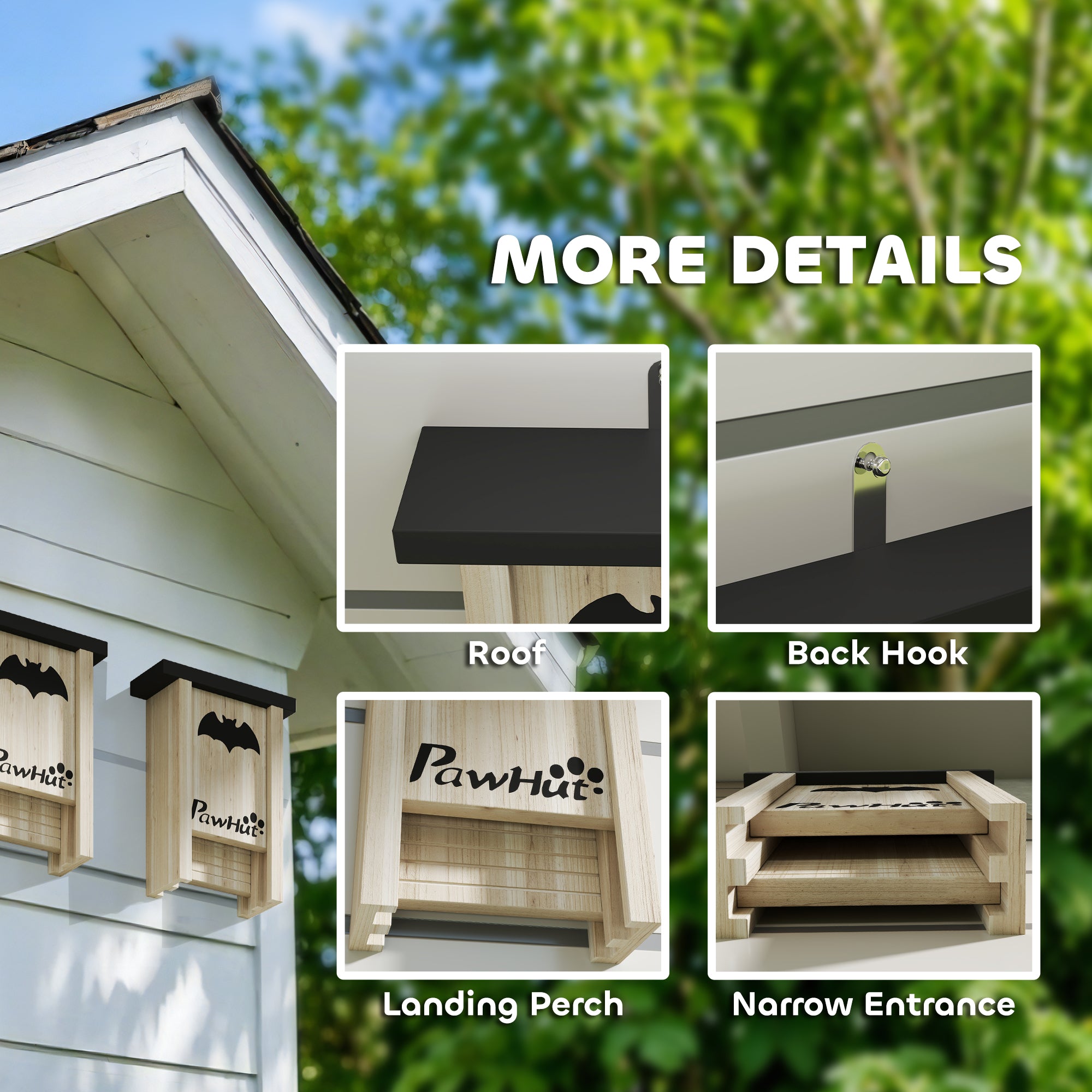 3PCs Wooden Bat Boxes, Bat Houses Designed to Attract Bats & Easy to Hang for Outdoor, Garden, Farm, 18 x 6 x 22.5 cm
