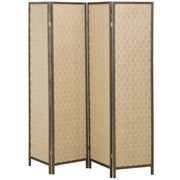 Séparateur de pièce de 6 pieds, paravent pliable à 4 panneaux, cloison légère tressée à la main et autoportante pour bureau à domicile, marron
