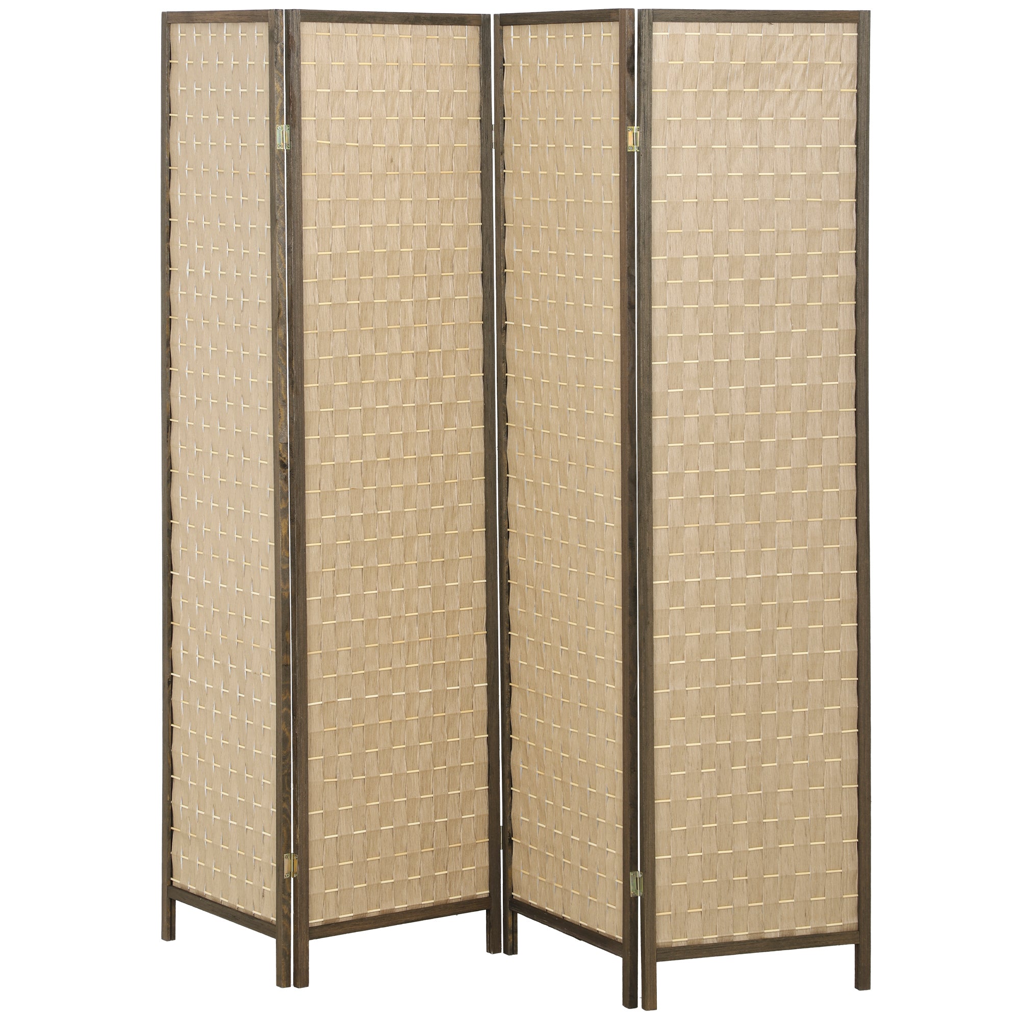 Séparateur de pièce de 6 pieds, paravent pliable à 4 panneaux, cloison légère tressée à la main et autoportante pour bureau à domicile, marron