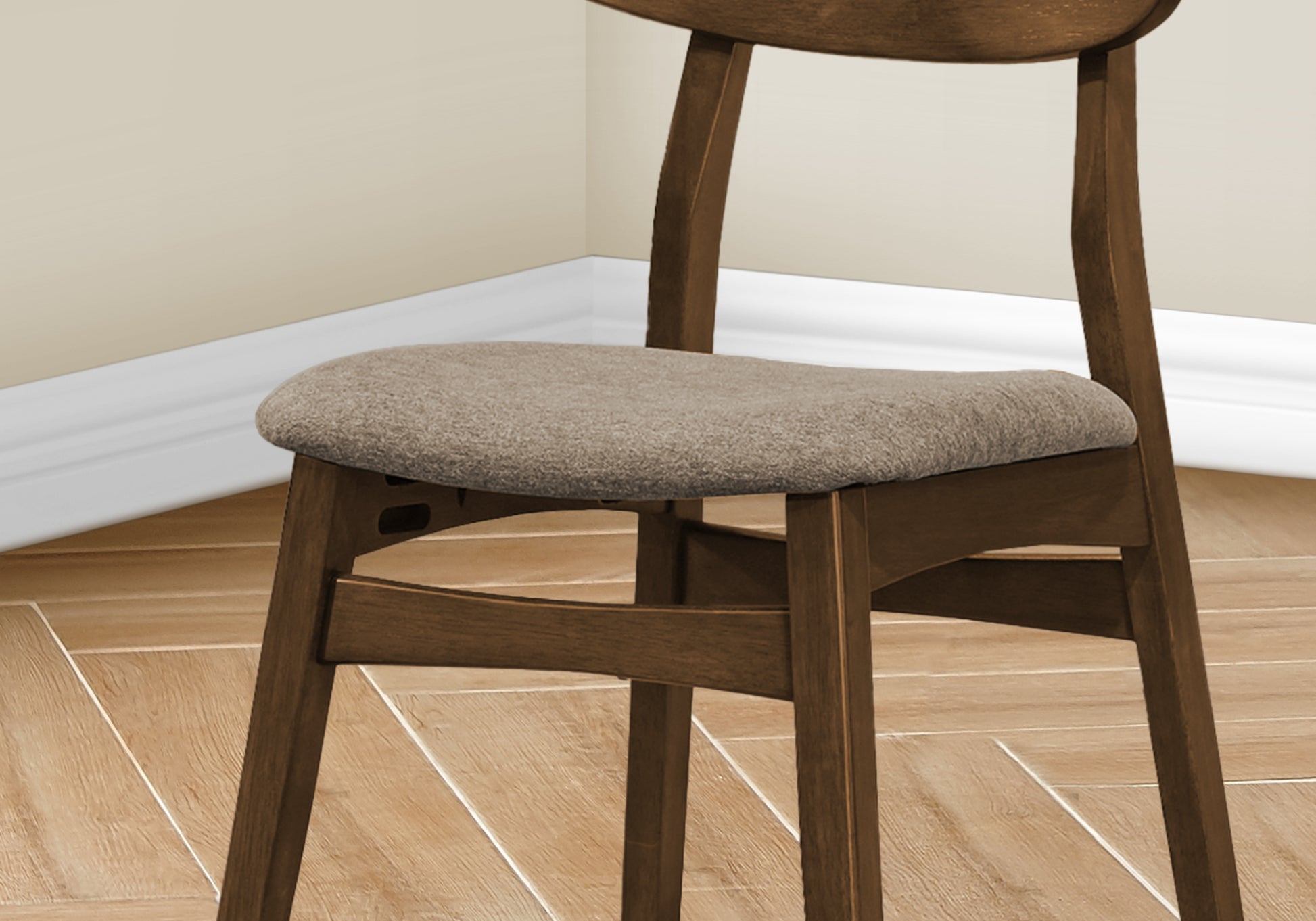 DINING CHAIR - 2PCS / 32"H BROWN WALNUT / BEIGE FABRIC-Dining Chair-DECOROLALA