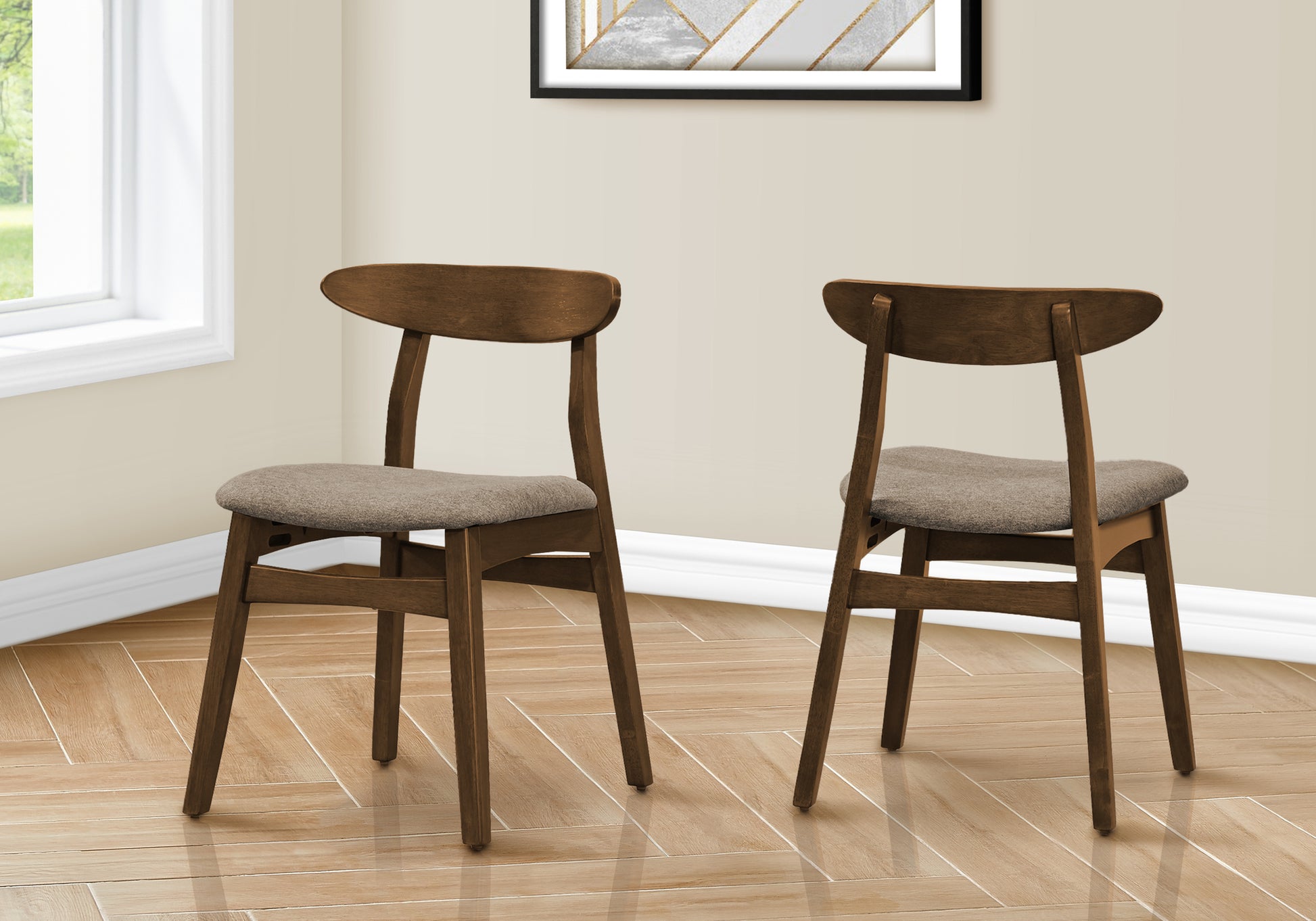 DINING CHAIR - 2PCS / 32"H BROWN WALNUT / BEIGE FABRIC-Dining Chair-DECOROLALA