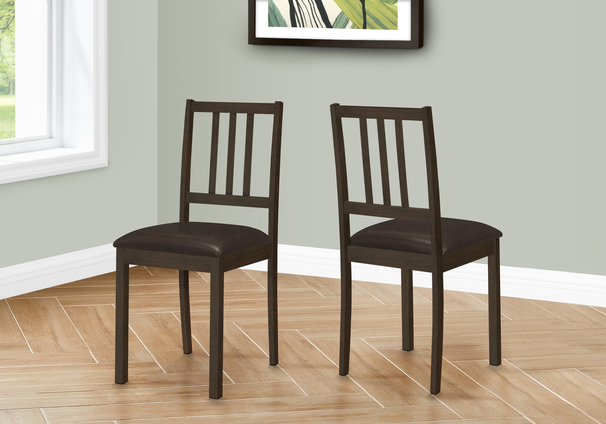 DINING CHAIR - 2PCS / 36"H ESPRESSO / DARK BROWN PU SEAT-Dining Chair-DECOROLALA