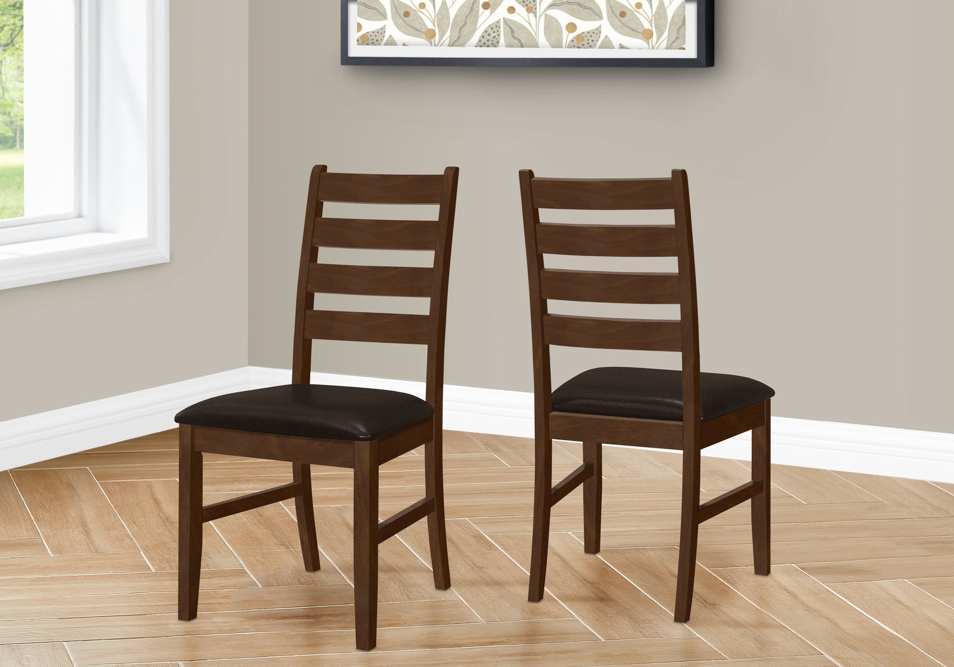 DINING CHAIR - 2PCS / 37"H BROWN / DARK BROWN PU SEAT-Dining Chair-DECOROLALA