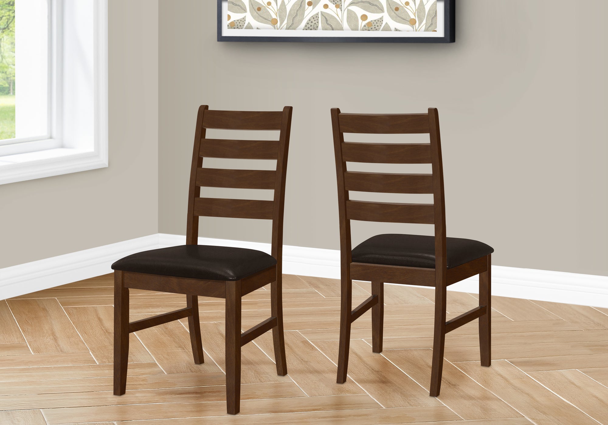 DINING CHAIR - 2PCS / 37"H BROWN / DARK BROWN PU SEAT-Dining Chair-DECOROLALA