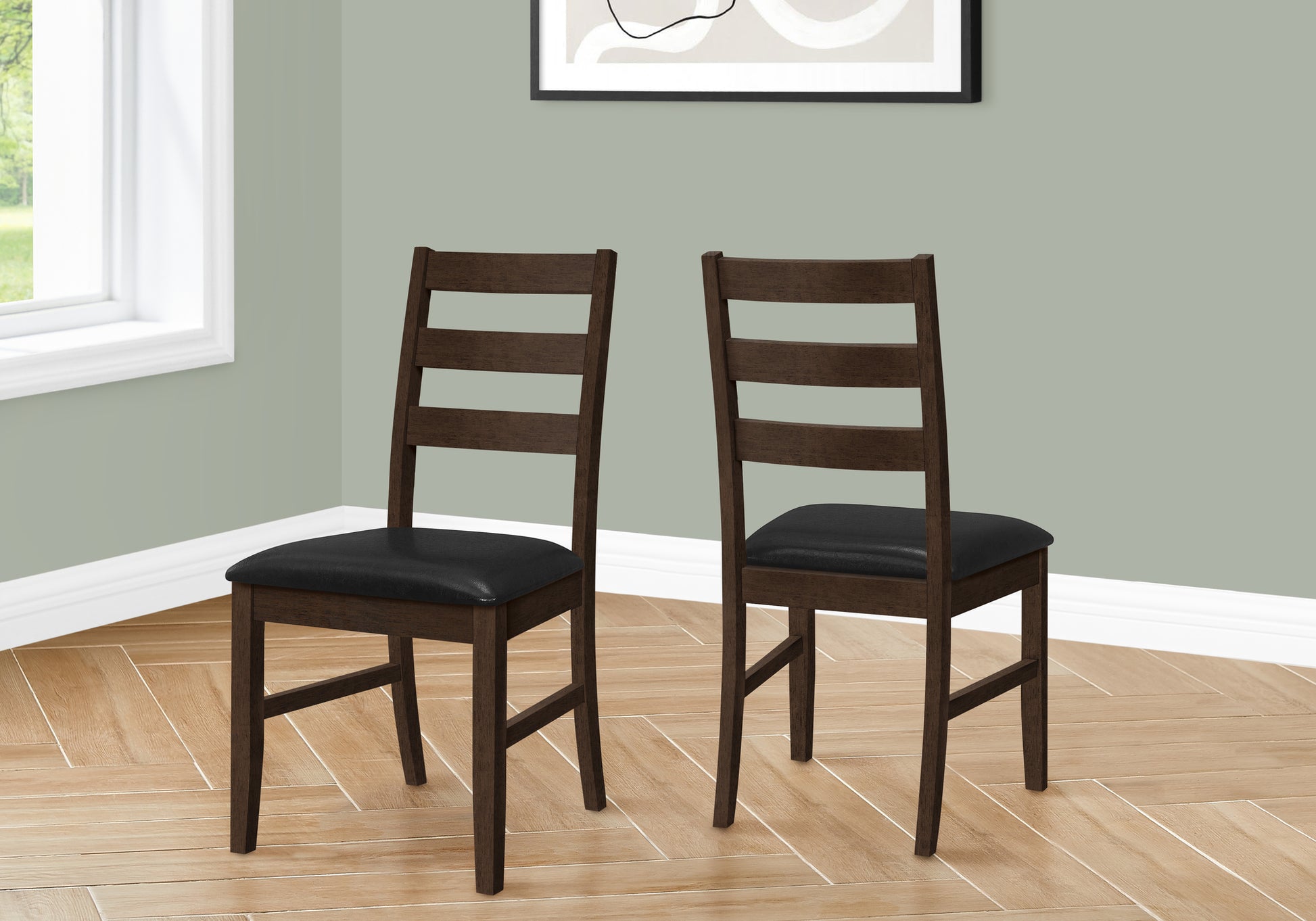 DINING CHAIR - 2PCS / 37"H ESPRESSO / BLACK PU SEAT-Dining Chair-DECOROLALA