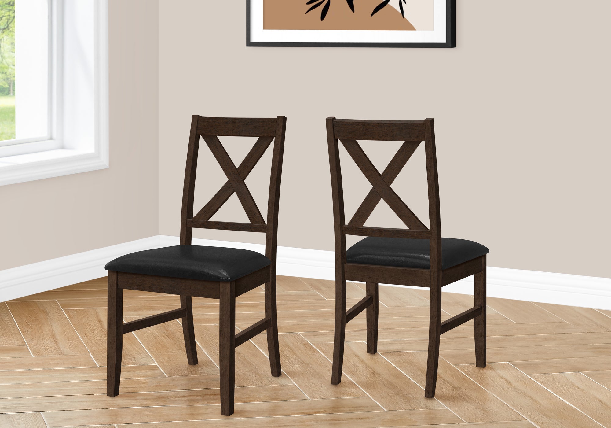 DINING CHAIR - 2PCS / 37"H ESPRESSO / BLACK PU SEAT-Dining Chair-DECOROLALA