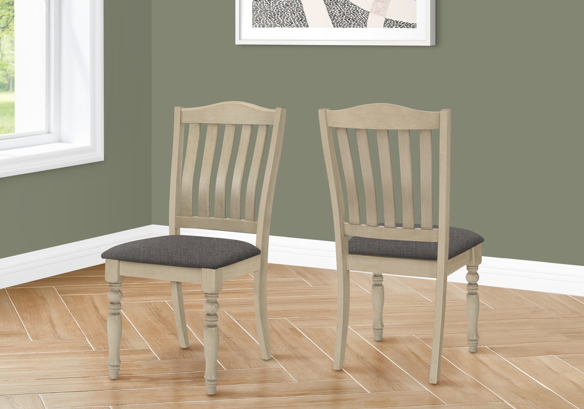 DINING CHAIR - 2PCS / 39"H ANTIQUE GREY / GREY FABRIC-Dining Chair-DECOROLALA