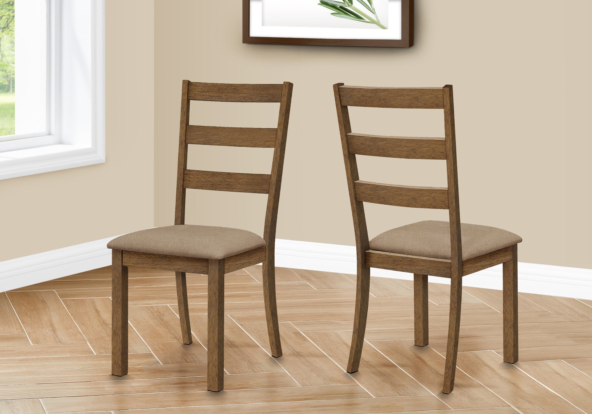 DINING CHAIR - 2PCS / 40"H BROWN WALNUT / BEIGE FABRIC-Dining Chair-DECOROLALA