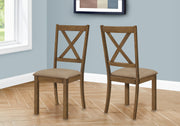 DINING CHAIR - 2PCS / 40"H BROWN WALNUT / BEIGE FABRIC-Dining Chair-DECOROLALA