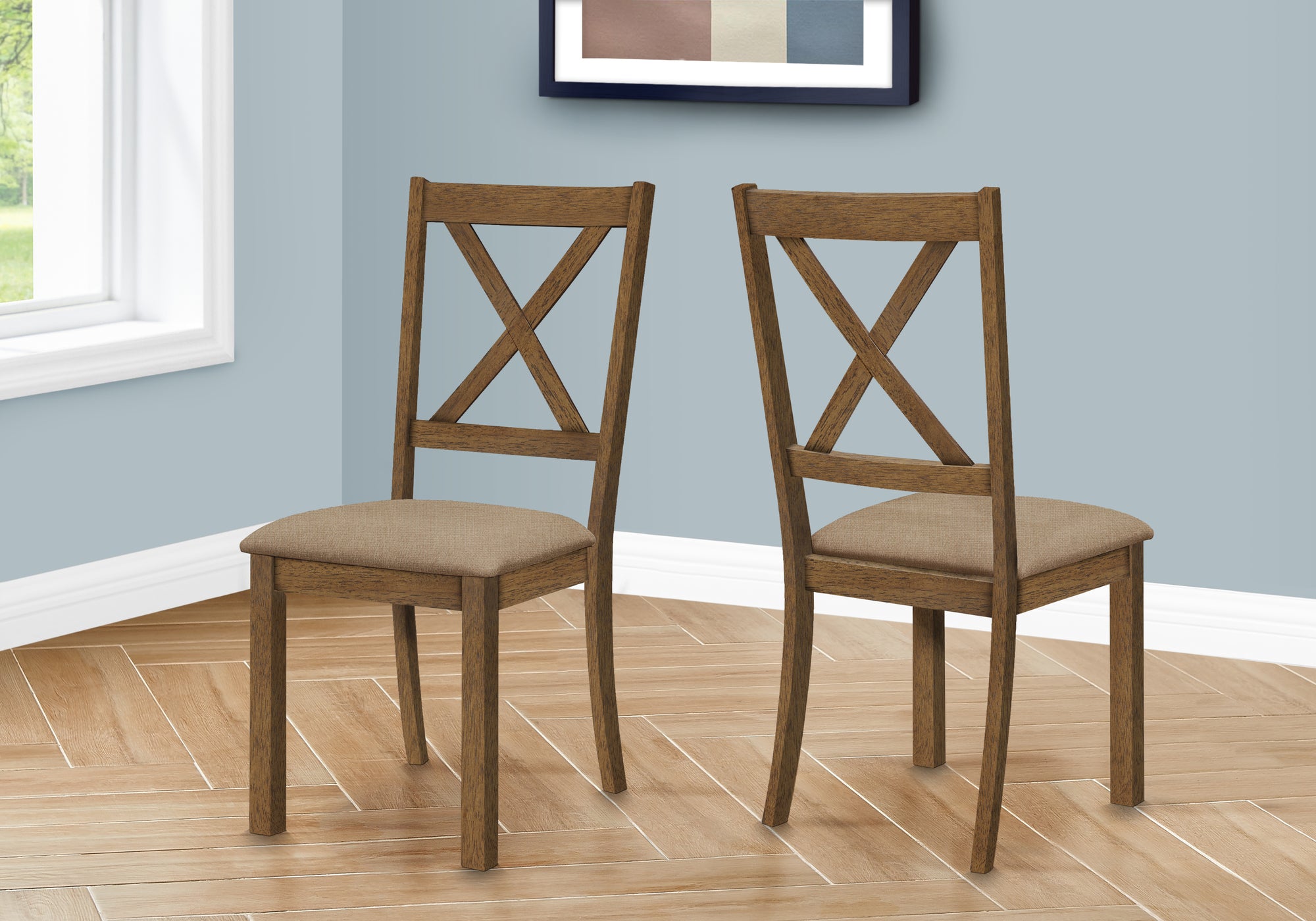 DINING CHAIR - 2PCS / 40"H BROWN WALNUT / BEIGE FABRIC-Dining Chair-DECOROLALA
