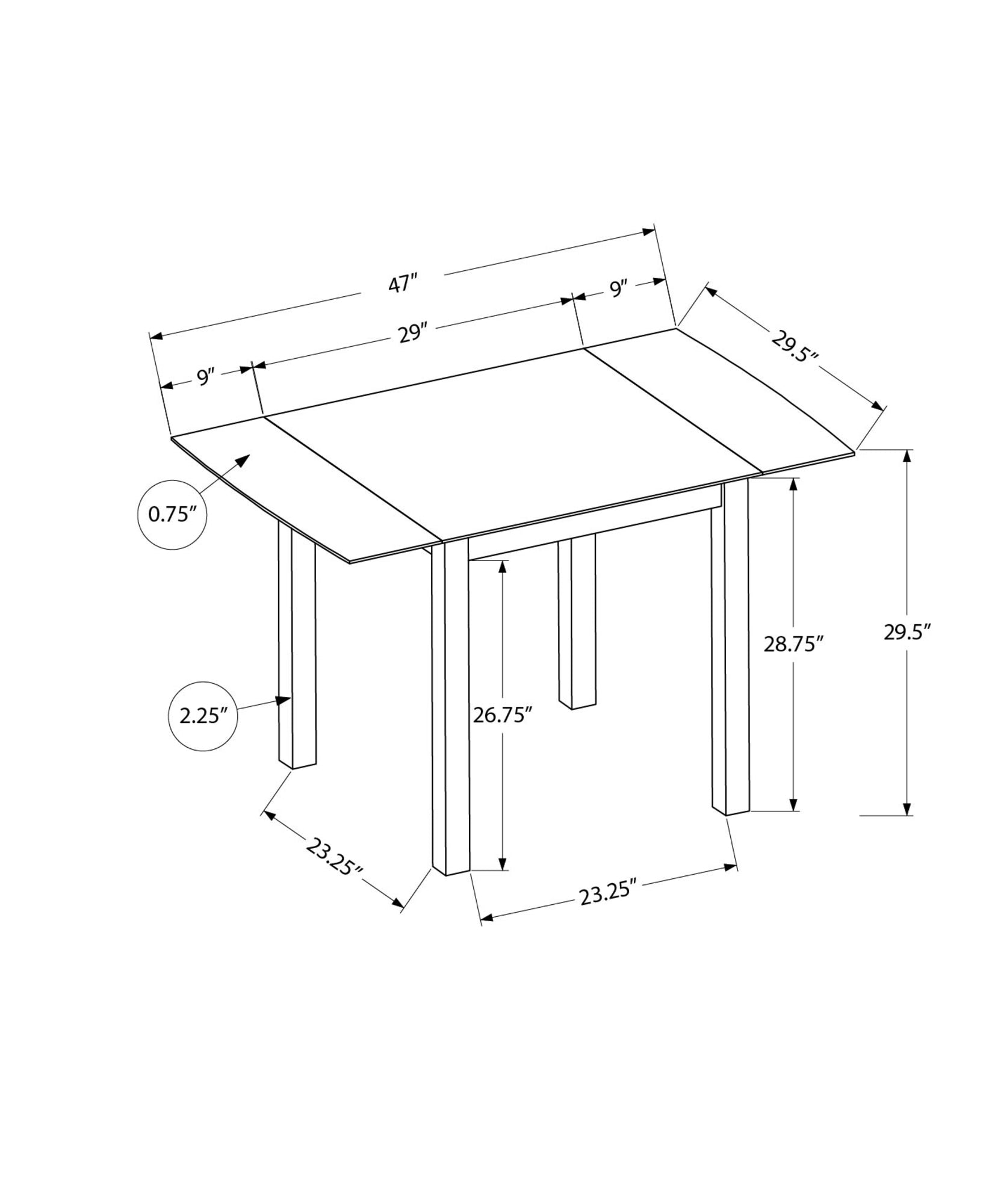 DINING TABLE - 30"X 48"/ CREAM / OAK TOP 9" DROP LEAF-Dining Table-DECOROLALA