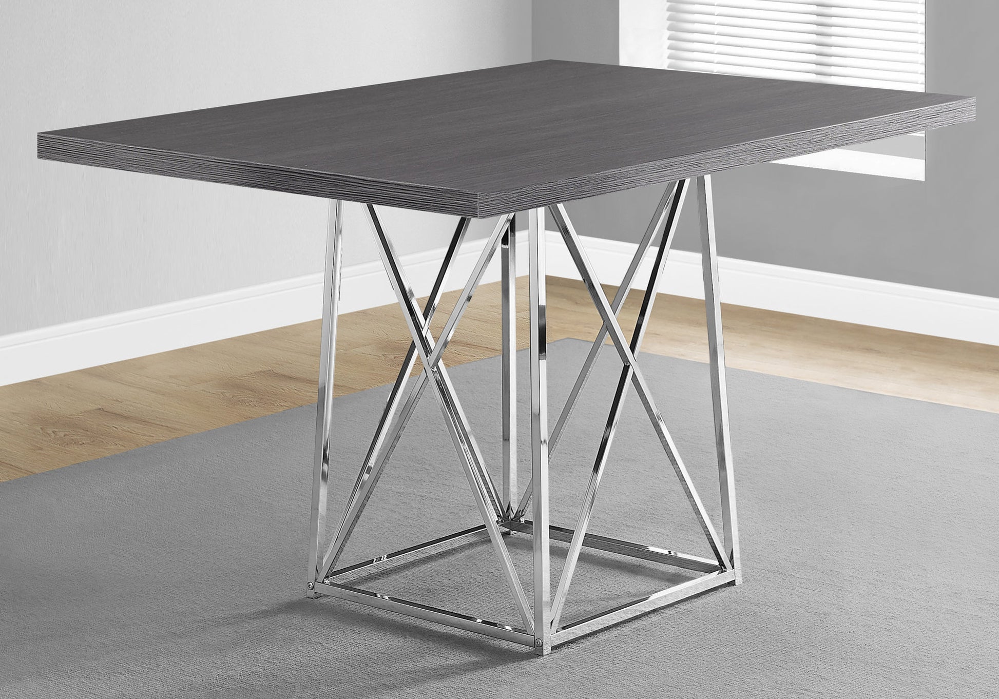 DINING TABLE - 36"X 48" / GREY / CHROME METAL-Dining Table-DECOROLALA