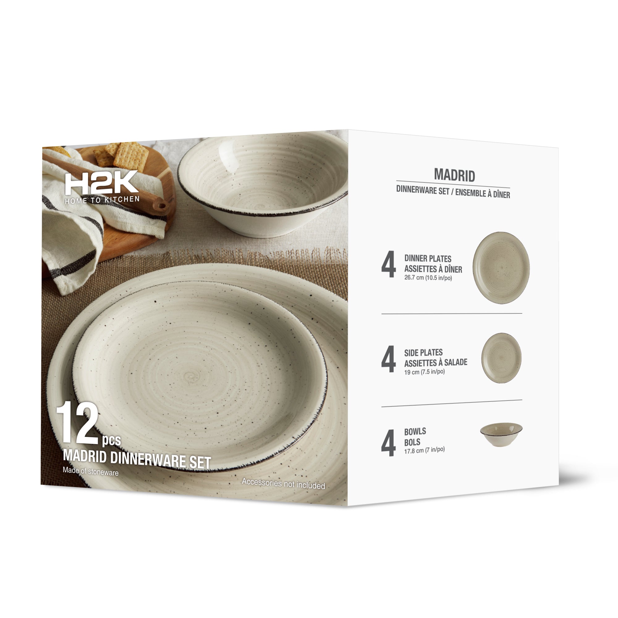 DINNERSET 12PC Speckle Rim Stoneware Madrid - Bone-Dinnerware-DECOROLALA