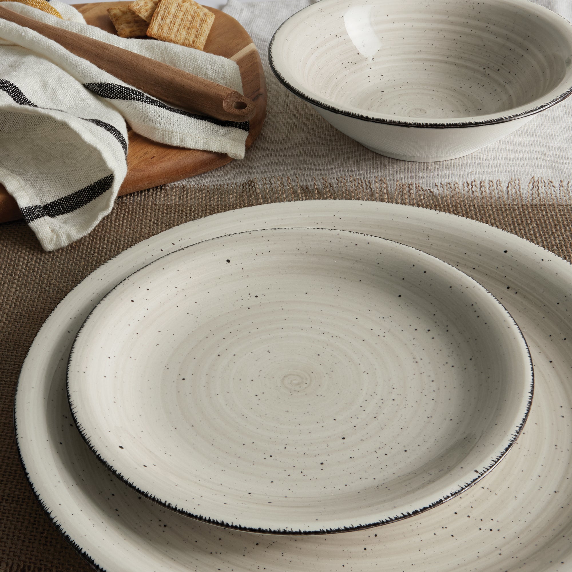 DINNERSET 12PC Speckle Rim Stoneware Madrid - Bone-Dinnerware-DECOROLALA