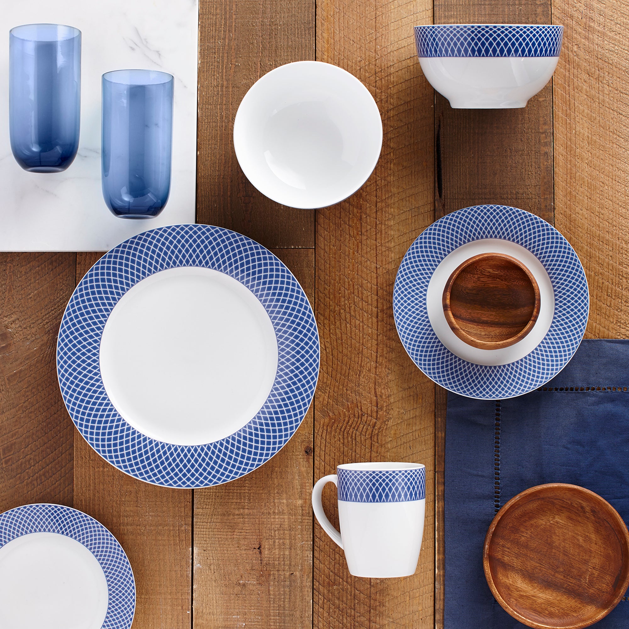 DINNERSET 16PC BLUE DIAMOND 100% PORCELAIN-Dinnerware-DECOROLALA