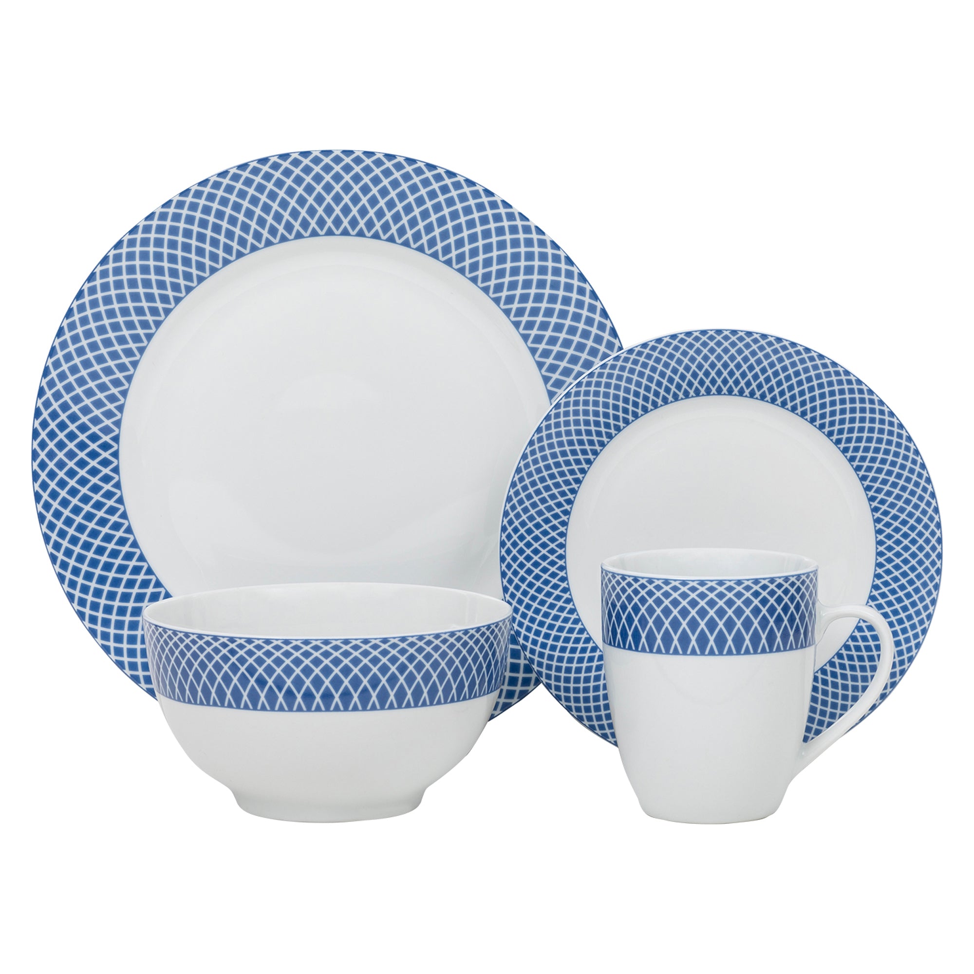 DINNERSET 16PC BLUE DIAMOND 100% PORCELAIN-Dinnerware-DECOROLALA