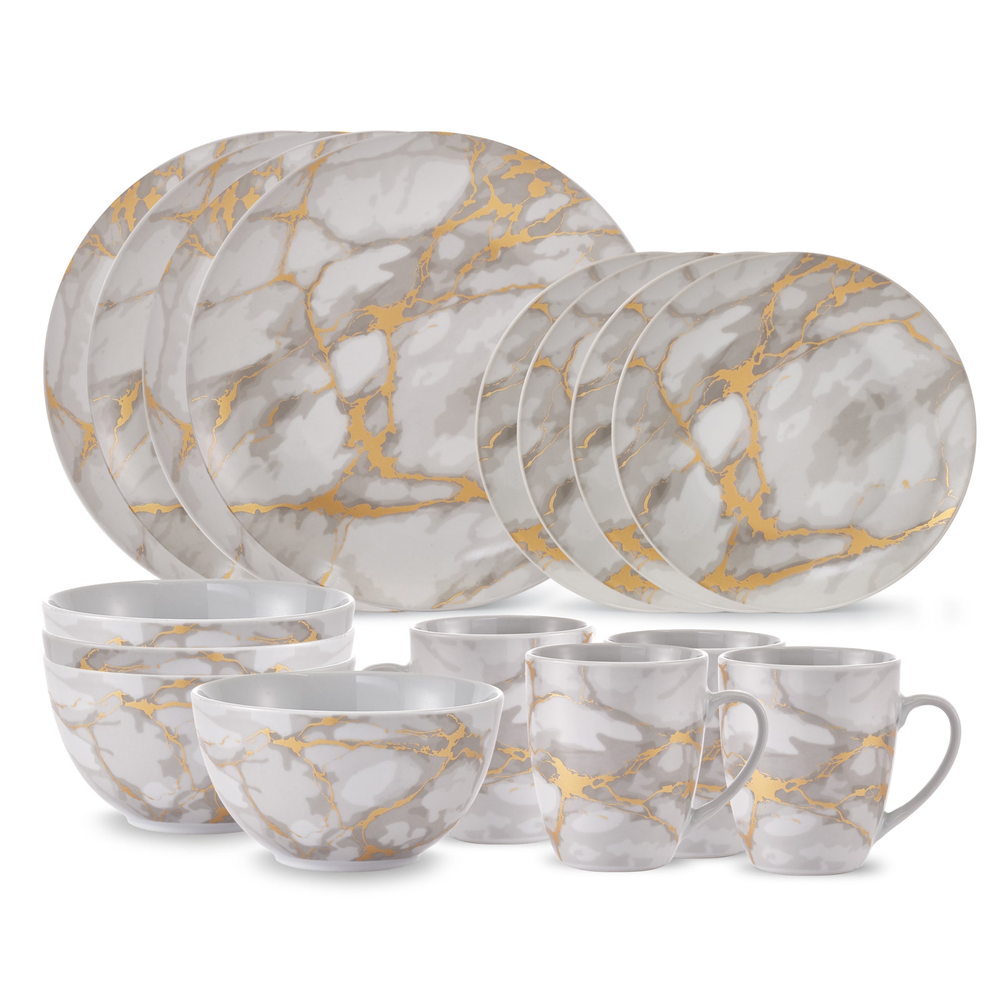 DINNERSET 16PC COUPE PORCELAIN GOLD MARBLE 100% PORCELAIN-Dinnerware-DECOROLALA