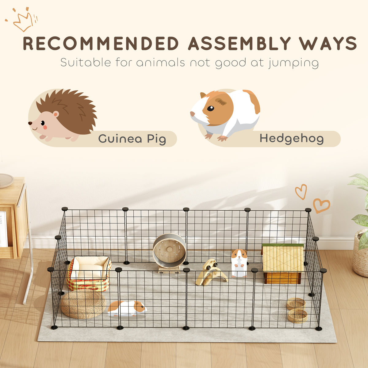 DIY Pet Playpen - 12-Panel Metal Wire Small Animal Cage, Black-Small Animals-DECOROLALA