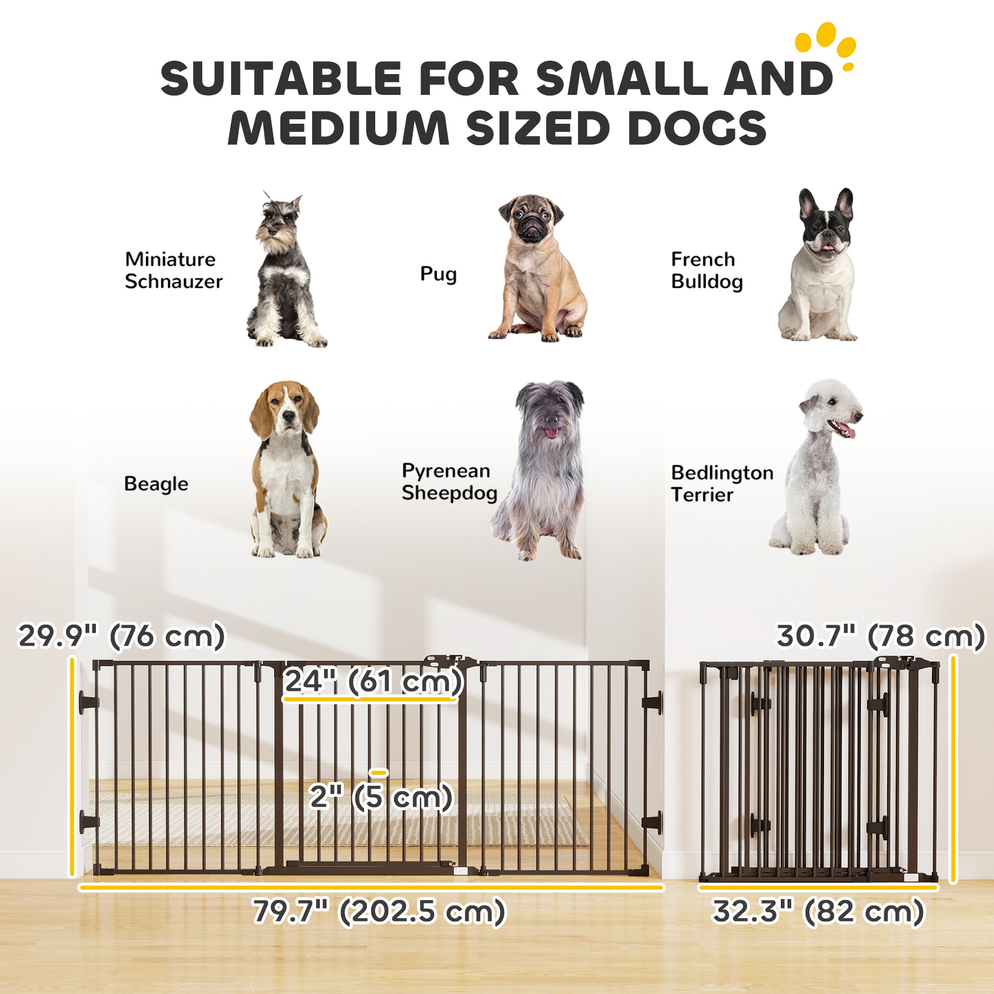Barrière pliable pour chien avec portillon, barrière métallique pour animaux à 3 panneaux pour escaliers, passages de porte et cheminées, fermeture automatique, noire
