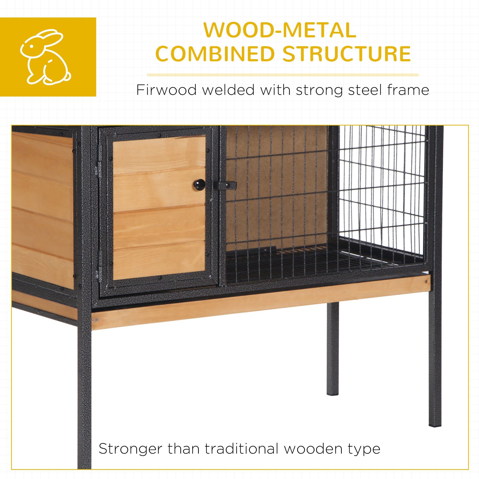Rabbit Hutch, Wooden Bunny Cage Indoor Outdoor Bunny Hutch with Tray and Openable Water-Resistant Roof, Yellow