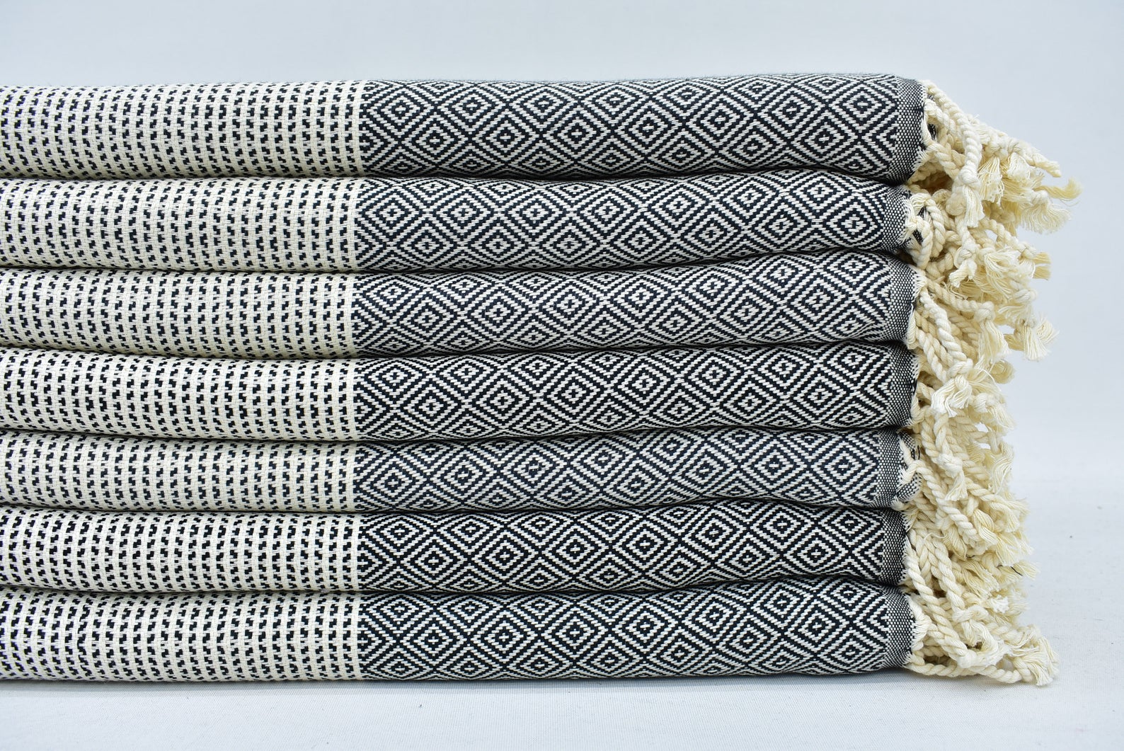 DOTTY DIAMOND BLACK TURKISH TOWEL-Turkish Towel-DECOROLALA