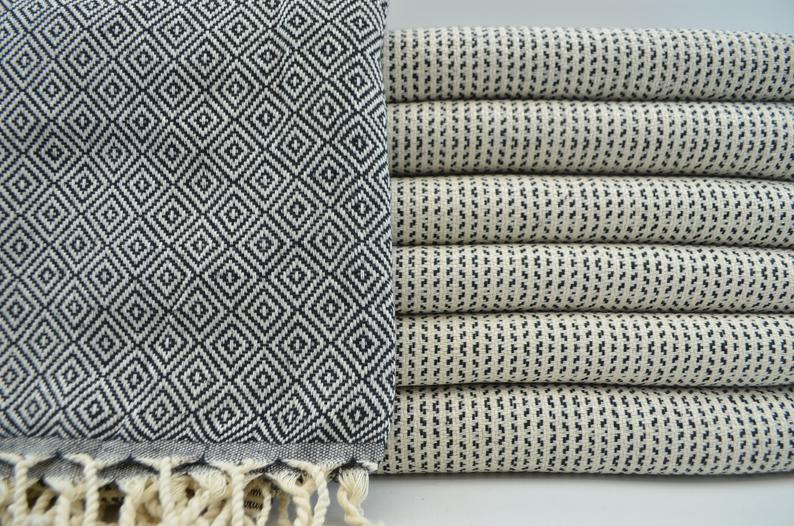DOTTY DIAMOND BLACK TURKISH TOWEL-Turkish Towel-DECOROLALA