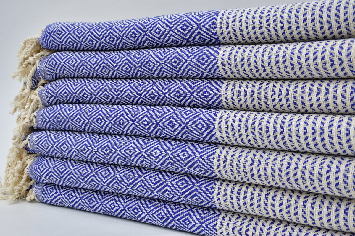 DOTTY DIAMOND BLUE TURKISH TOWEL-Bath Towels-DECOROLALA