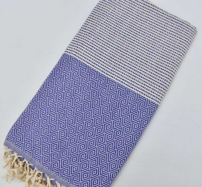 DOTTY DIAMOND BLUE TURKISH TOWEL-Bath Towels-DECOROLALA
