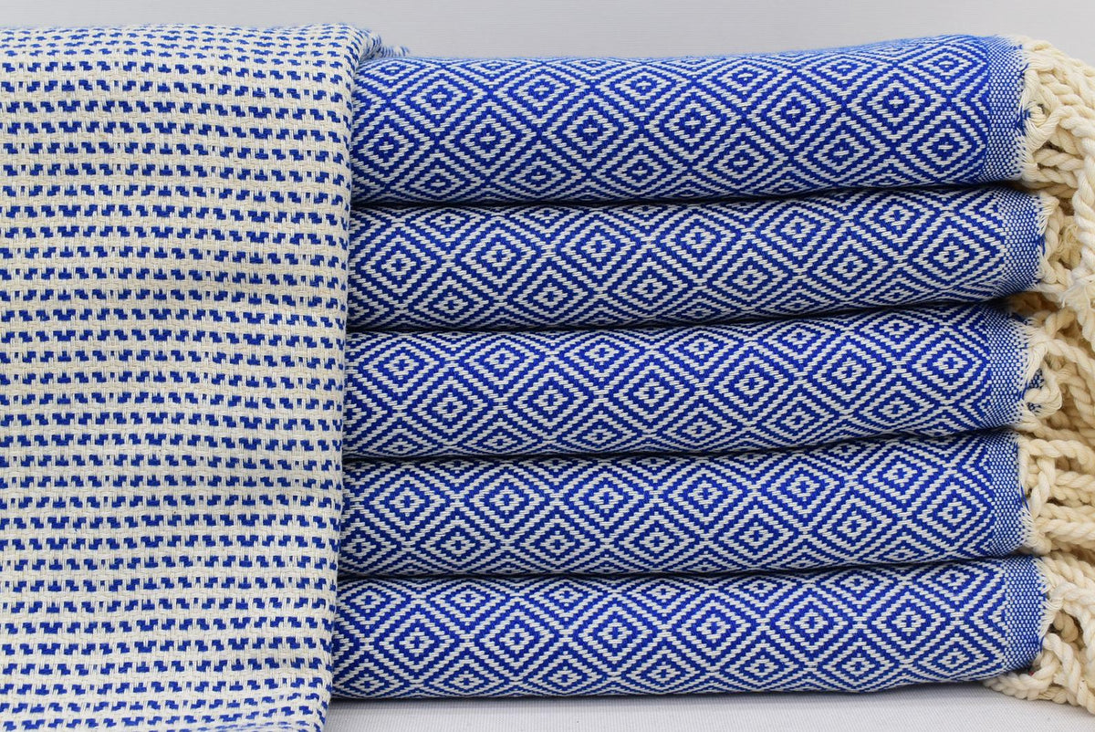 DOTTY DIAMOND BLUE TURKISH TOWEL-Bath Towels-DECOROLALA